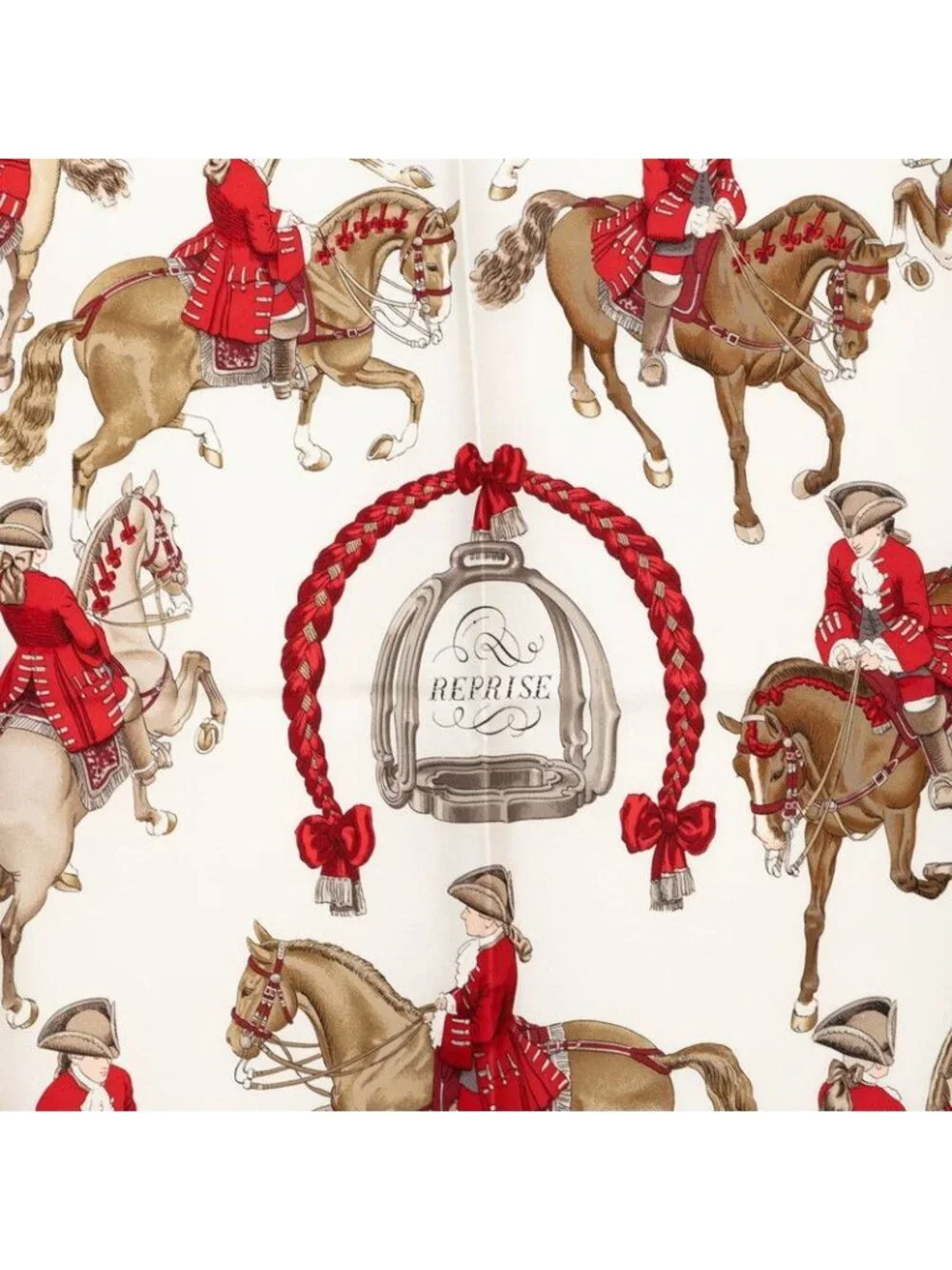 Hermes Carre 90 Reprise Horse Riding Scene Scarf Red Multicolor Silk
